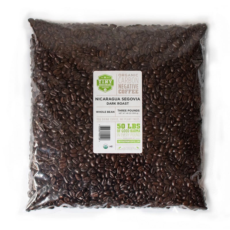 Tiny Footprint Coffee - Fair Trade Organic Nicaragua Segovia Dark Roast | Whole Bean Coffee | USDA Organic | Fair Trade Certified | Carbon Negative | 3 Pound - Image 1
